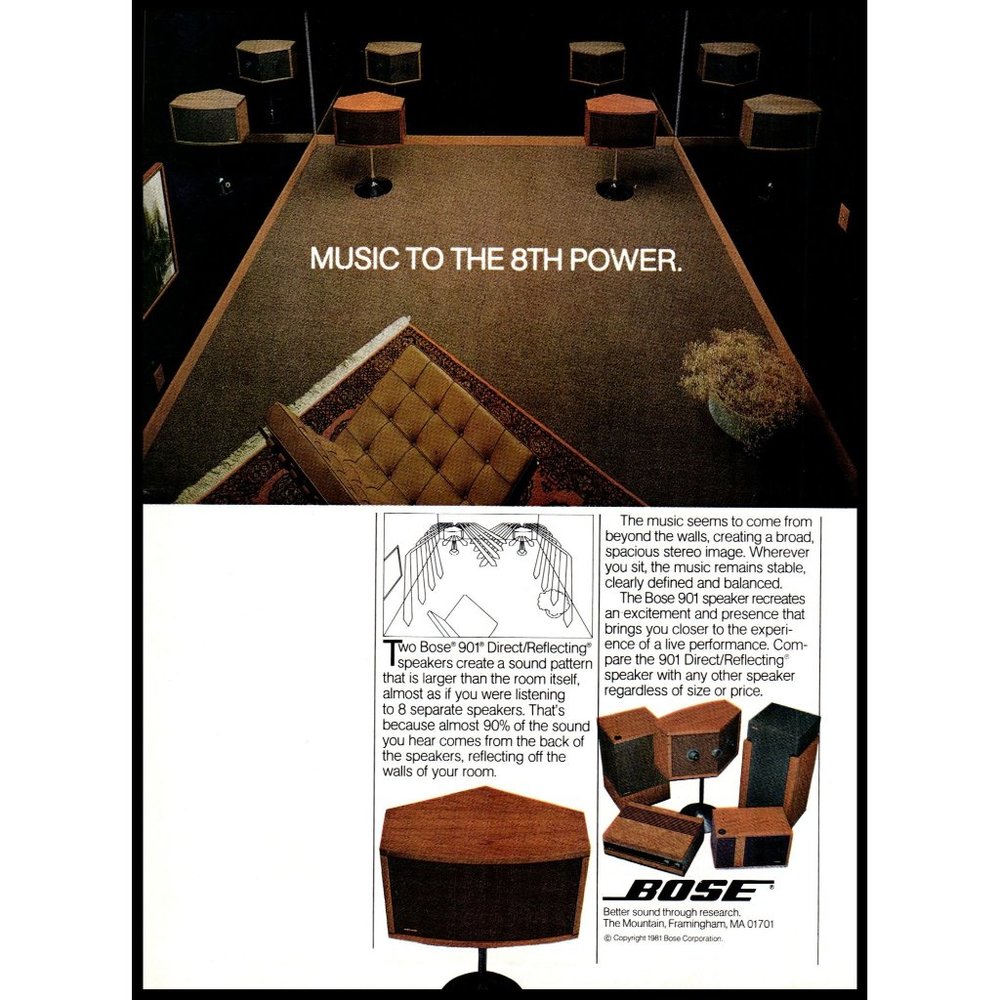 1982 Bose 901 Stereo Speakers Vintage Print Ad Audiophile Sound Wall Art Photo